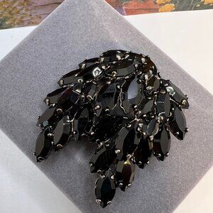 Domed Angel Wings Mourning Brooch